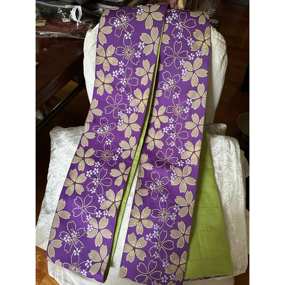 Japanese Kimono belt Floral purple lime green 12\
